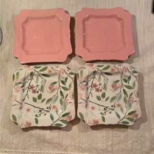 Sweet Laurel Floral Square Ceramic Dessert Plates - Pink and Floral Design